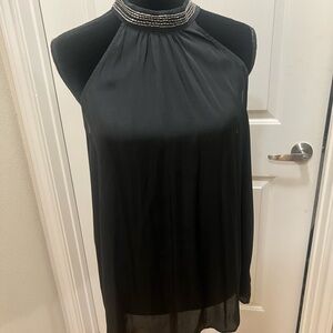 Torrid black satin halter top with beading, nwt.